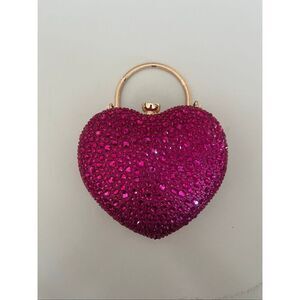 Ramla Pink Heart Shaped Crystal Clutch or Crossbody NEW